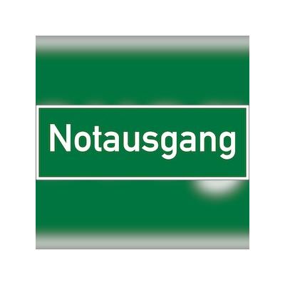 Rettungszeichen, Wortschild Notausgang, praxisbewährt - 400x140x1.5 mm Kunststoff nachleuchtend