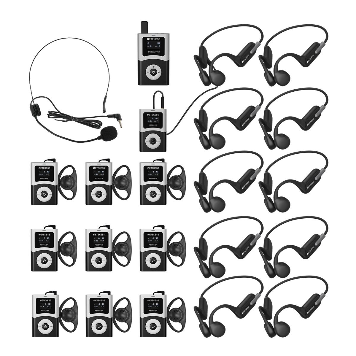 Retekess T130U-TT042 Tour Guide System Set, mit Knochenleitungskopfhörern, 200m, UHF-Störfestigkeit, Geräuschunterdrückung,Werksbesichtigungen Reise