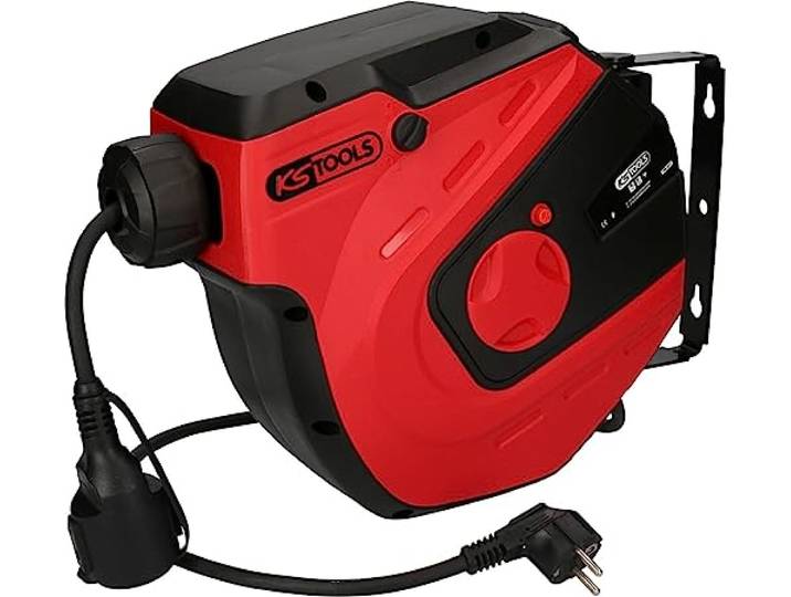 KS Tools 150.4217 Enrouleur électrique mural - Rallonge 15m 3x1\,5mm²- Rouge Enrouleur électrique mural\, 3x1\,5mm²\, 15m\, fixation murale
