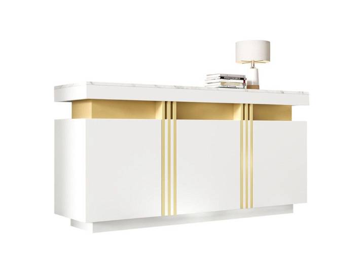 Buffet Moderne Armoire de Salle à Manger à 3 Portes avec étagères Réglables Sans Poignée Buffet Salon Rangement 140x38x70cm Blanc