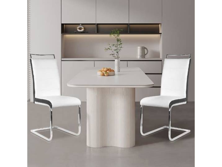 Chaises de salle à manger en PU - Pieds chromés - Moderne Blanc - YIPEEMA - Lot de 2