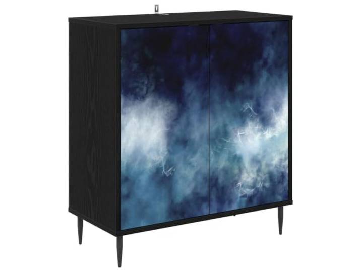 Sideboard RAALTE Schwarz Eichen-Optik 69 x 33 x 76 cm Holzwerkstoff, rechteckige Form, mehrere Fächer, erhöhte Füße, dekoratives Muster, einfache Pflege