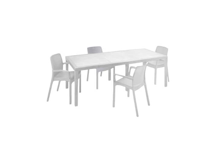 Dmora - Tisch- und Stuhlset Moie, Indoor-Lounge, ausziehbarer rechteckiger Tisch mit 4 Stühlen mit Armlehnen, Made in Italy, Weiß