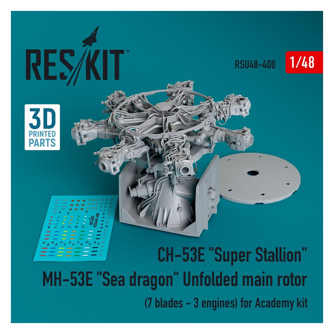 ResKit CH-53E Super Stallion, MH-53E Sea dragon unfolded main rotor (7 blades - 3 engines) for Academy kit (RSU48-0400)
