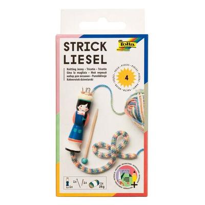 FOLIA Strickliesel inklusive Wolle, Holzstricknadel und Sticknadel