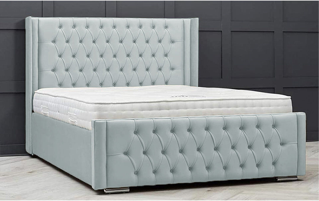 Ophelia & Co. Lucio Velvet Upholstered Bed Frame - Curved Headboard, Sprung Slatted Base Ice Single (3')