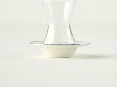 Depera Home Bleu Blanc Tea Glass Set with Saucers (6-Piece) - 8.5 in diameter