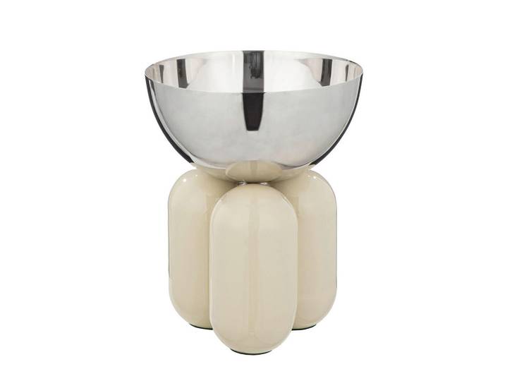Dekoschale Lille, Creme, Silberfarben, Metall, rund, 26 cm, robust, Dekoration, Dekoschalen