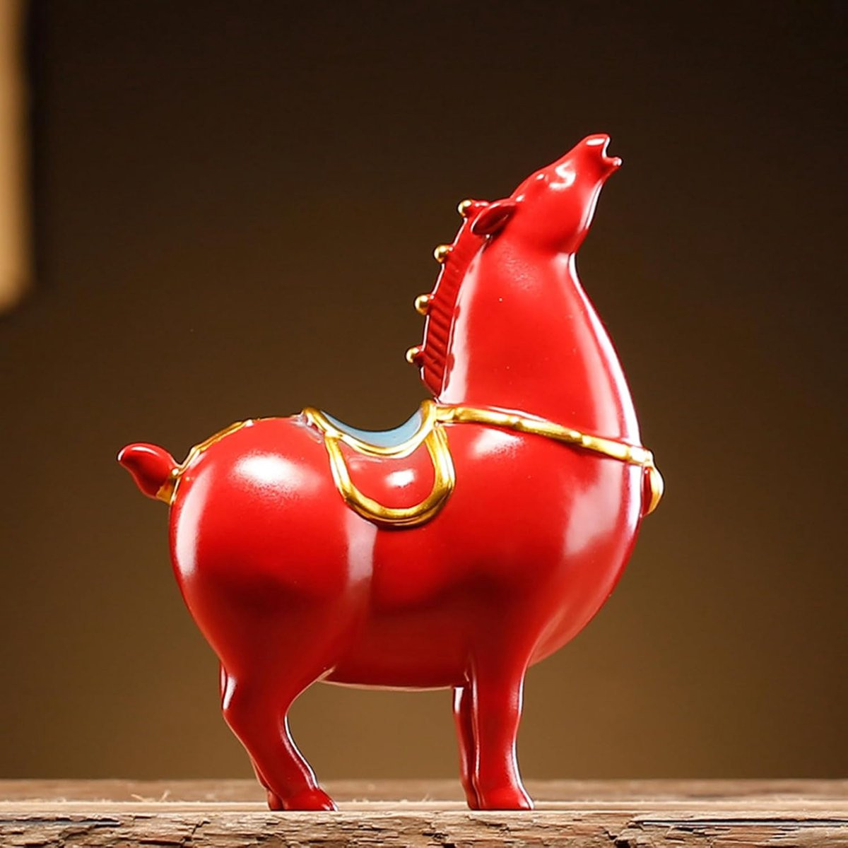 Rood Keramisch Paard Standbeeld voor Feng Shui, Hoogte: 15 cm