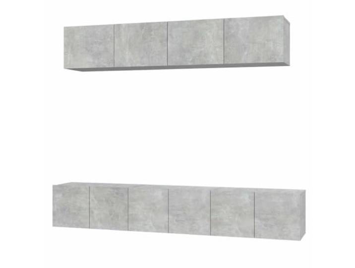 KGFHERENB 5-tlg. TV-Schrank Set Wandmontage Hängeschrank Betongrau Schwebendes Lowboard System fürs Wohnzimmer mit geschlossenen Türen für ordentliche Medienaufbewahrung.