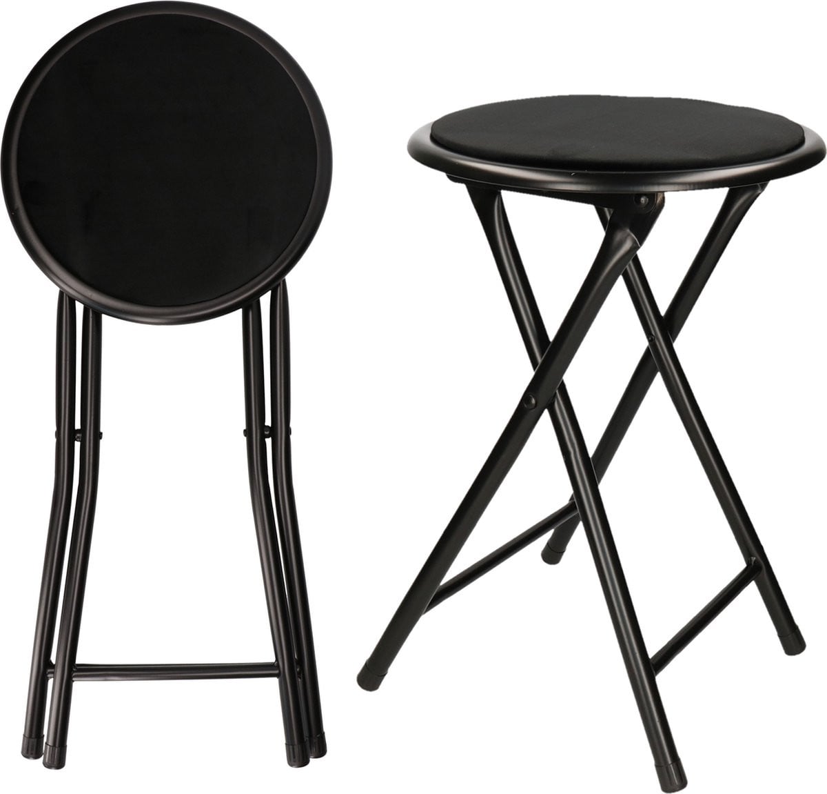 Excellent Houseware Set van 2 Opvouwbare Bijzetkrukjes Zwart