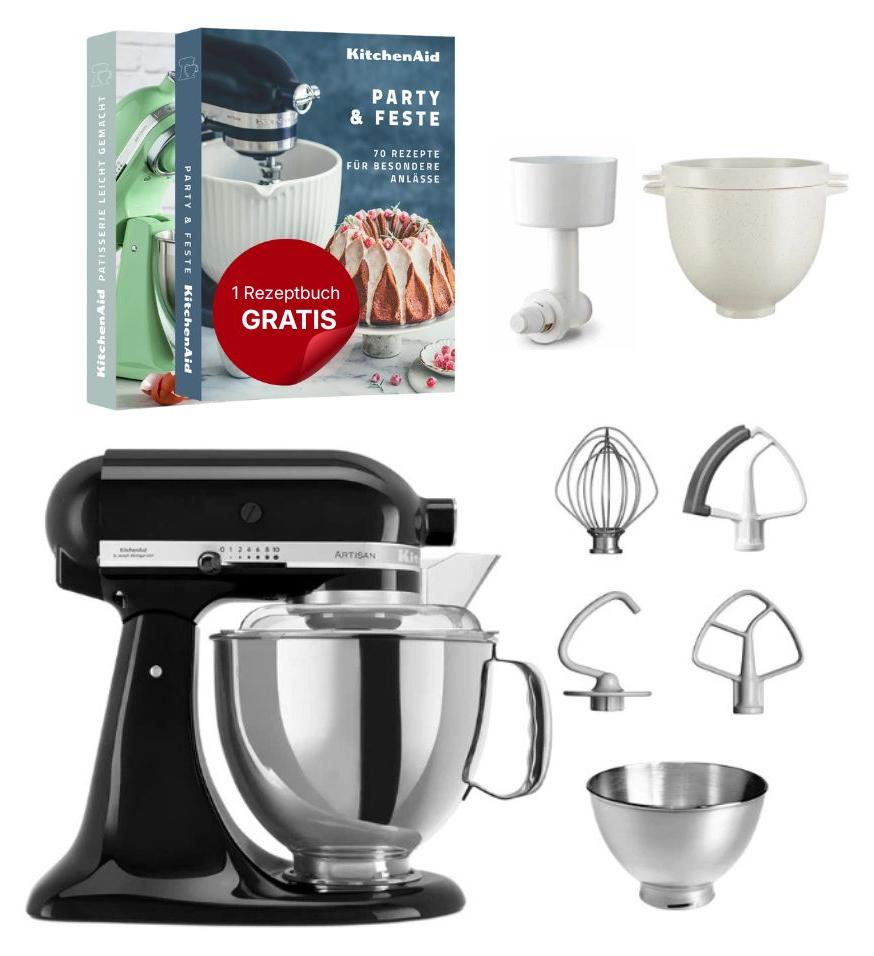 KitchenAid 4,8 L 5KSM175 Artisan Küchenmaschine Breadlover mit Getreidemühlenvorsatz + Brotbackschüssel Onyx Schwarz