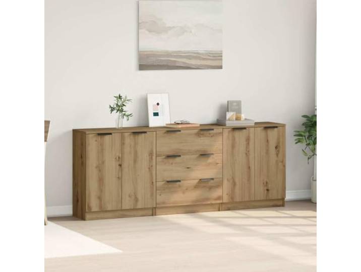 KTHLBRH Anrichte 3 Stück Eiche Handwerk 60 x 30 x 70 cm Stabile Spanplatte, großer Stauraum, robuste Platte, einfache Reinigung