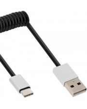InLine USB 2.0 Spiralkabel Typ C Stecker an A schwarz/Alu flexibel 0,5m 0,5 m (35876)