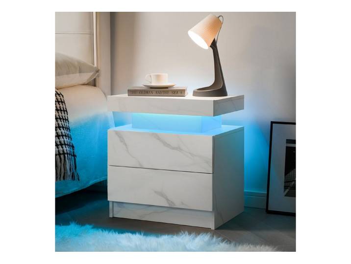 Celya Nachttisch LED Nachttisch Schranklampe modern mit 2 Schubladen, für Schlafzimmer, Esszimmer, Büro, Spielzimmer