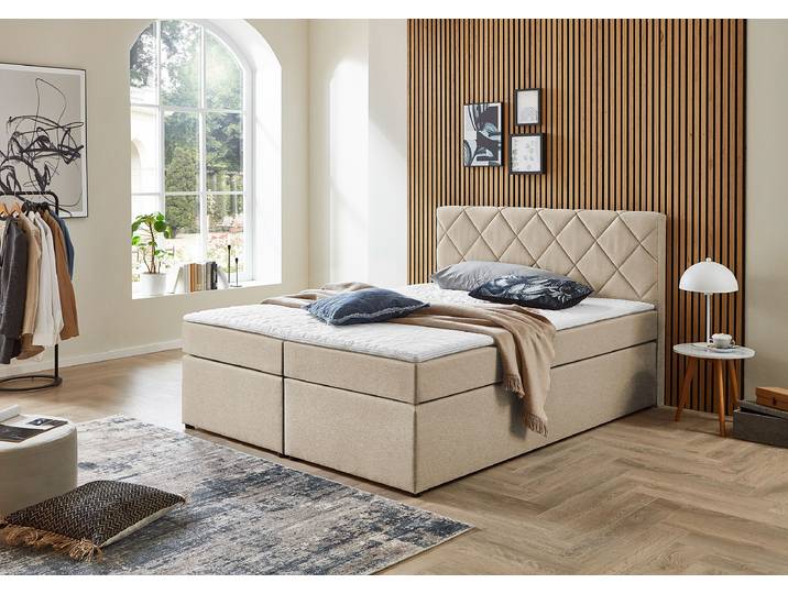 home24 Boxspring Nattol 180 x 200 cm mixweefsel beige/beige