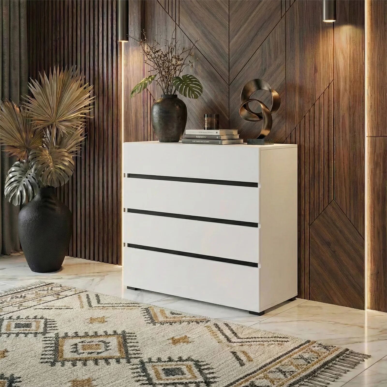 garneroarredamenti Cassettiera 80x85h cm 4 cassetti bianco opaco Lolla