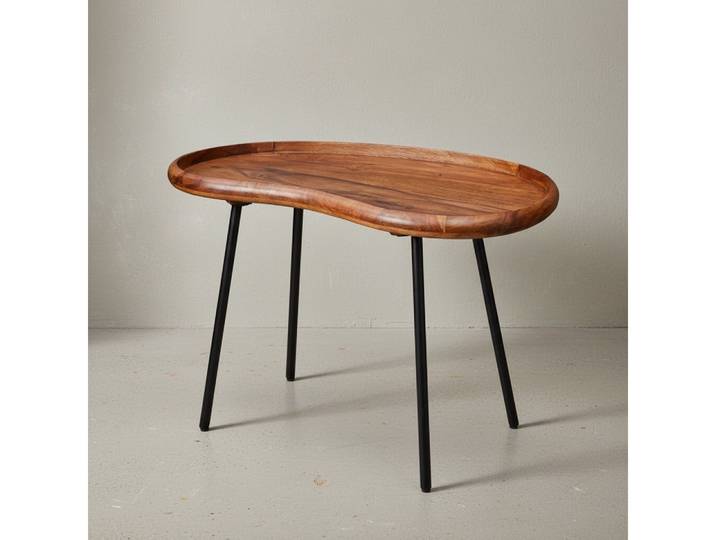 KADIMA DESIGN Couchtisch Retro Kaffeetisch UMBRIEN - Massivholz, Metallbeine - Nierenform