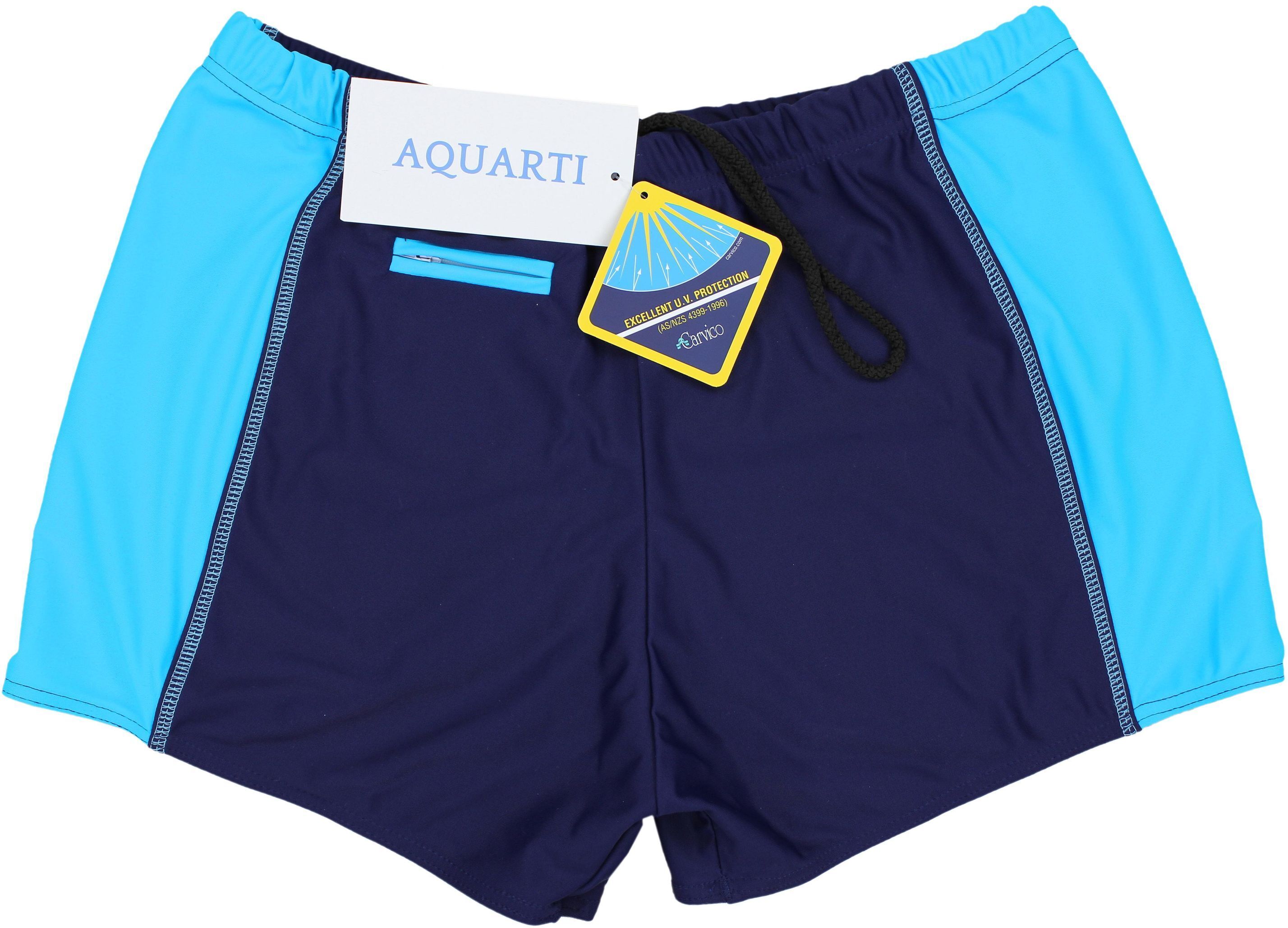 Badehose AQUARTI "Badehose Aquarti Herren Badehose mit Reißverschlusstasche", Herren, Gr. M, N-Gr, blau (dunkelblau, blau), Obermaterial: 80% Polyamid PA. 20% Elasthan EL., Badehosen Badehose