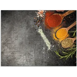 Wallario Herdabdeckplatte 80 x 52 cm (BxH), 2-teilig Löffel mit verschiedenen Gewürzen