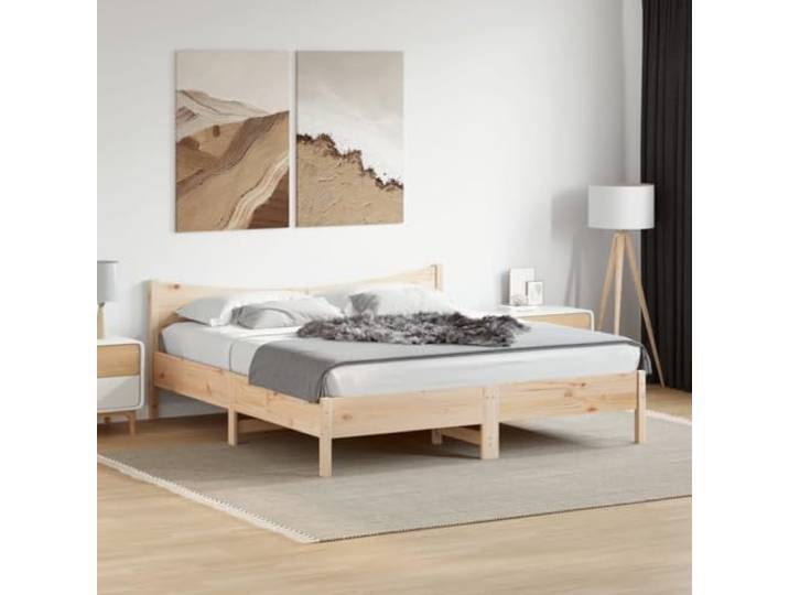 RJPLMFV Bettgestell, Massivholz, 180 x 200 cm, ohne Matratze Massives Kiefernholz, Lattenrost, Kopfteil für Rückenstütze, Zimmerdekoration