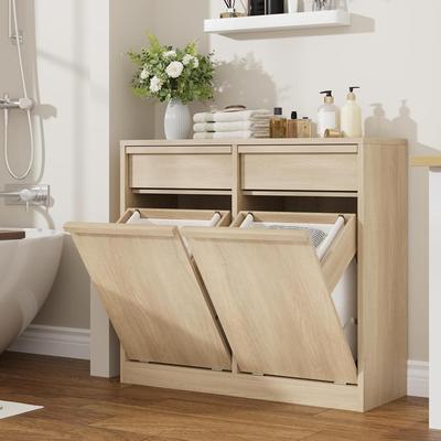 Garvee Laundry Hamper Cabinet with Drawer, Hidden Wood Laundry Hamper with Basket