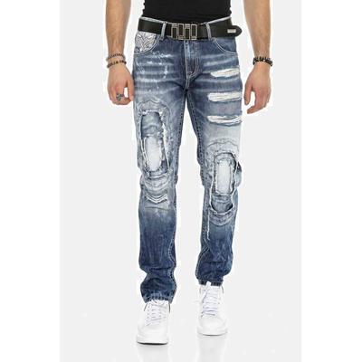 Regular-fit-Jeans CIPO & BAXX "DENIM", Herren, Gr. 38, Länge 34, blau, 100% Baumwolle, unifarben, regular fit lang, Jeans, bequeme Jeans im ausgefallenen Lagen-Design, CD611