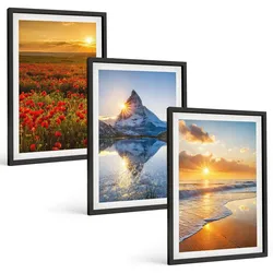 BILDER SET 3er Set - 40x60 cm Schwarzer Rahmen - Landschaften aus Bergen und Meeren im Westen