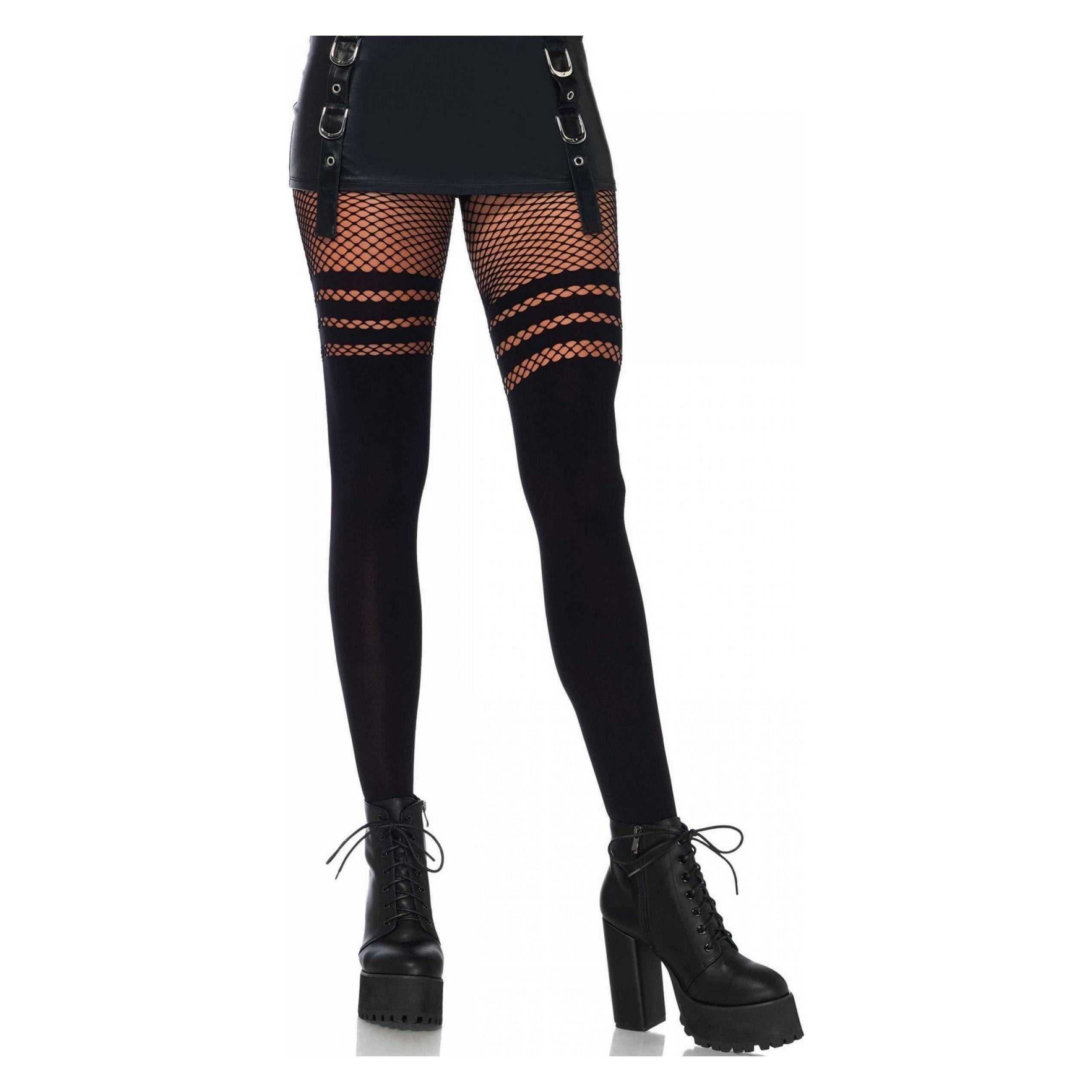 Leg Avenue Pantyhose With Fishnet Stripes (LA9999)
