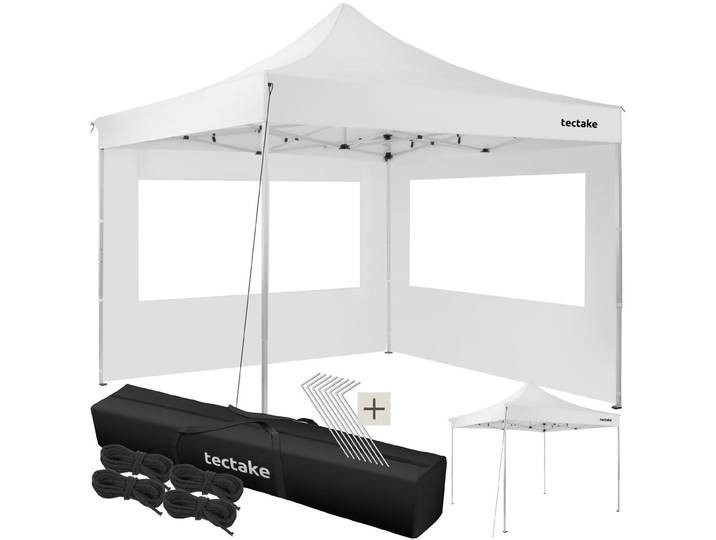 Aluminium Faltbarer Garten Pavillon 3x3m mit 2 Seitenteilen - weiss
