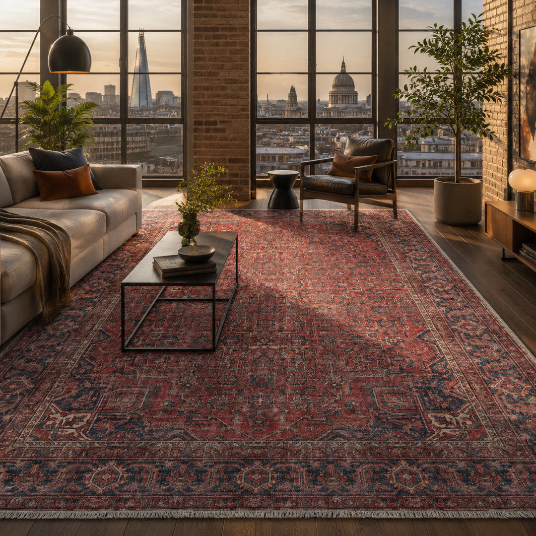 Astoria Grand Geometric Cotton and Chenille Flatweave Area Rug Rust Red 80 x 300 cm