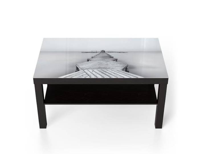 DEQORI Glastisch schwarz groß 90x50 cm Motiv Nebelweg zur Stille ausgefallener Beistelltisch aus Glas Hochglanz Couchtisch fürs Wohnzimmer moderner Couch Tisch mit Design