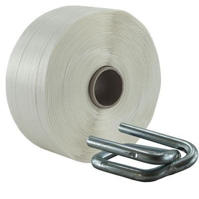 KK Verpackungen 25 mm Textil Polyester Umreifung Set Umreifungsband Phosphatiert Metallklemmen