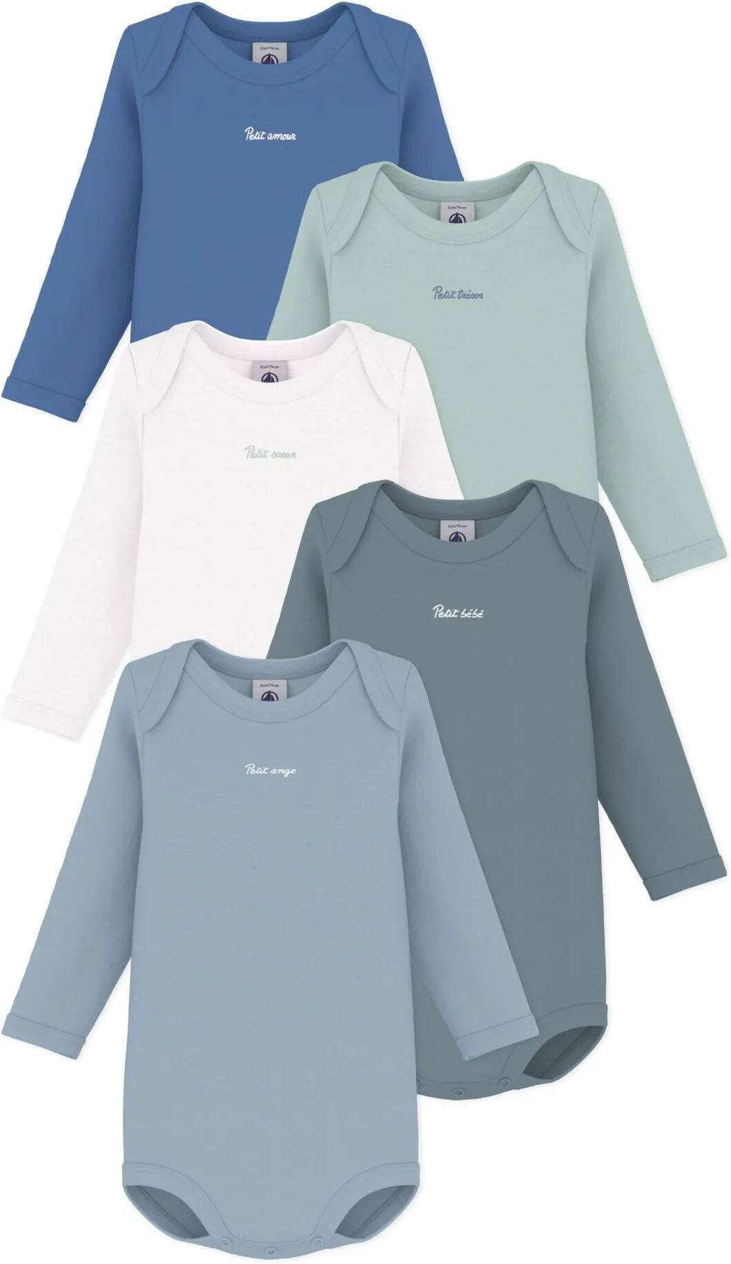 Petit Bateau Lot de 5 Bodies Petit Cœur Coton Bio Bleu 3 mois