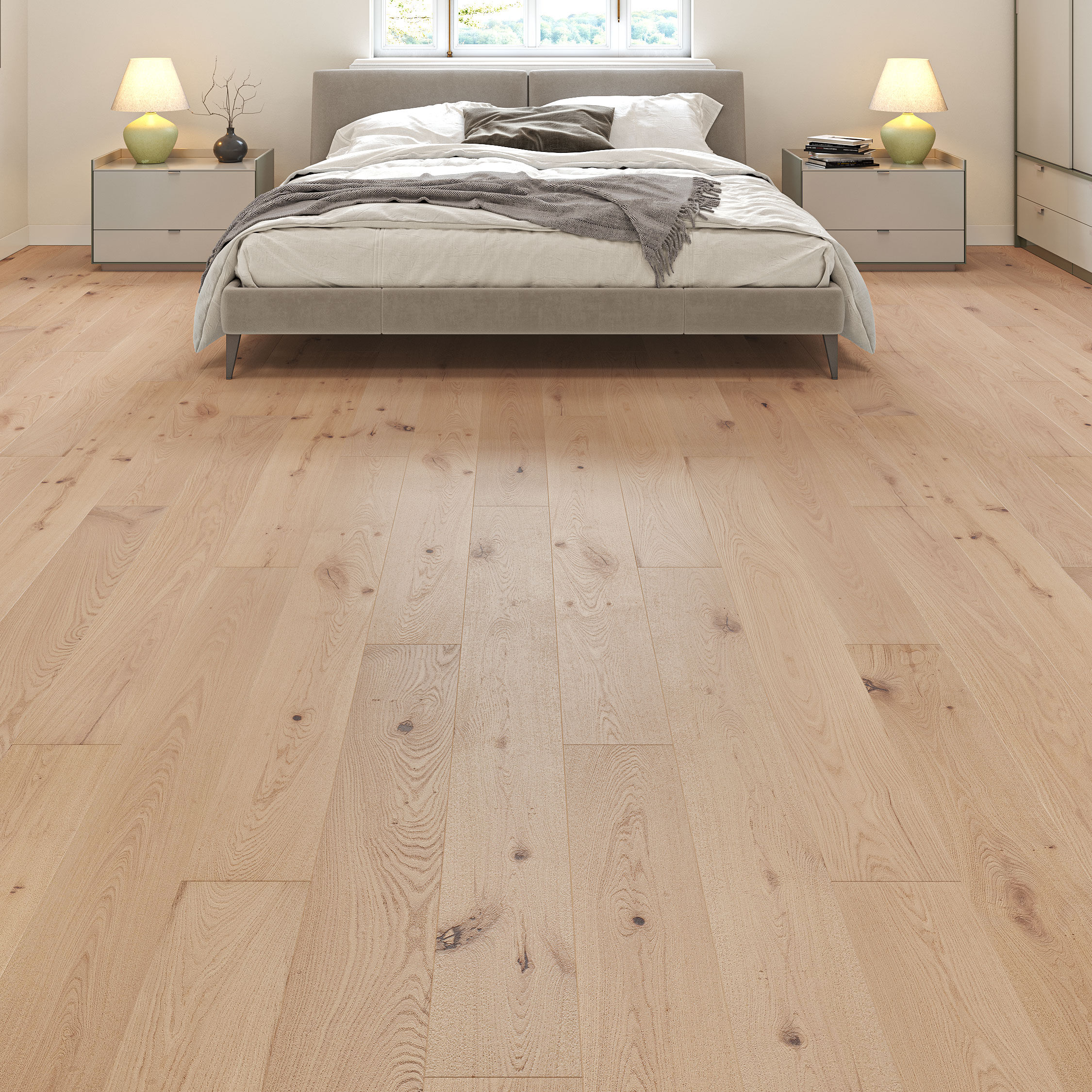 Luxury Flooring Light Engineered Oak Smooth & Lacquered Flooring - 14mm x 1900mm x 190mm