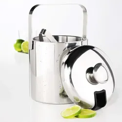 Haushalt International Eiseimer doppelwandig Edelstahl mit Eiszange und Abtropfsieb 14036
