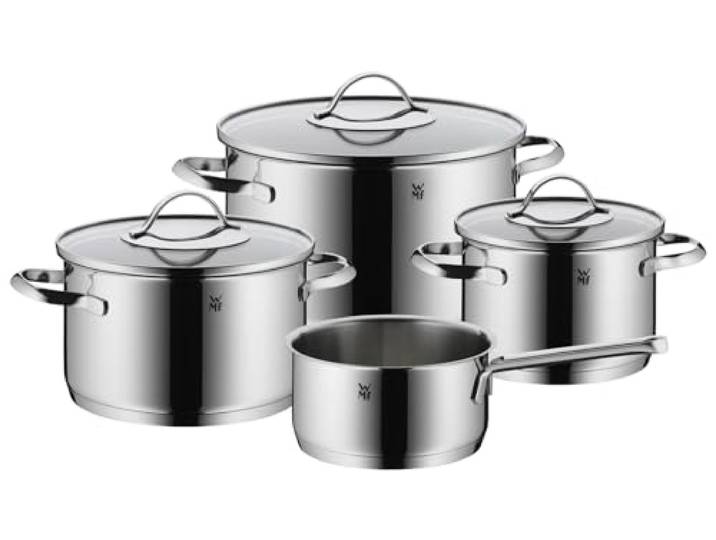 WMF Aparto Topfset Induktion 4-teilig, Kochtopf Set mit Glasdeckel, Cromargan Edelstahl poliert, Induktions Töpfe Set unbeschichtet