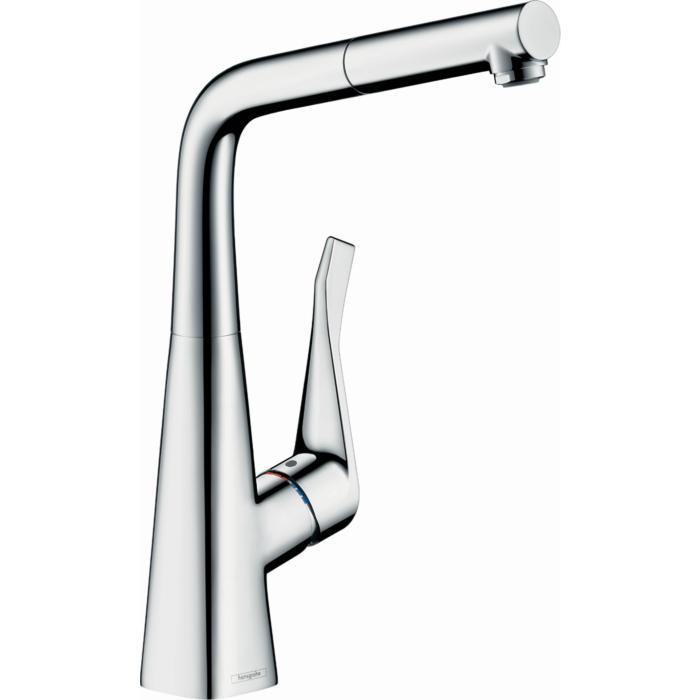 hansgrohe Metris Spültisch-Einhebelmischer 73828000 mit Ausziehauslauf, 1jet, sBox, chrom