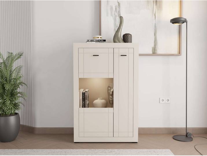 Home affaire Highboard Warwick, Hochkommode, Vitrine, Glasvitrine, Kombi-Highboard, Modernes Highboard: Kaschmir-Dekor, 2 Türen, Heißfolienprägung