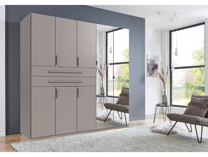 Drehtürenschrank Digit Typ B 225cm Grau/Beige/Saharagrau mit Spiegeltür/-en