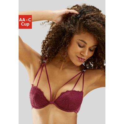 Push-up-BH LASCANA "BH mit Bügel, Spitzen-BH, mit verführerischer Bänder-Optik", Damen, Gr. 70, Cup AA, rot, Spitze, Obermaterial: 60% Polyamid, 35% Polyester, 5% Elasthan, BHs Push-up-BH, als Dessous-Set kombinierbar, sexy Unterwäsche, sexy Dessous
