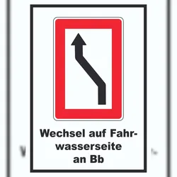 HB-Druck Wechsel auf die Fahrwasserseite Backbordseite  Symbol und Text A1 Rückseite selbstklebend