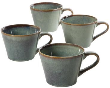 Gibson Elite 4-Piece 22-Ounce Stoneware Cup Set, Blue Reactive Glaze, One-of-a-Kind Finish, Dense Stoneware, Ergonomic Handle