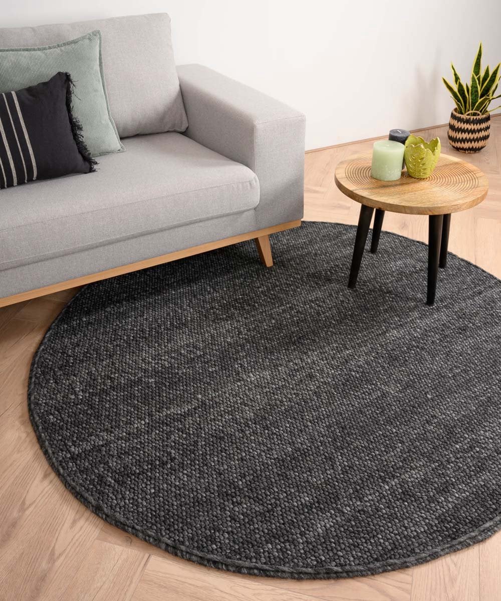 Nordic Weavers Rond wollen vloerkleed - Donkergrijs