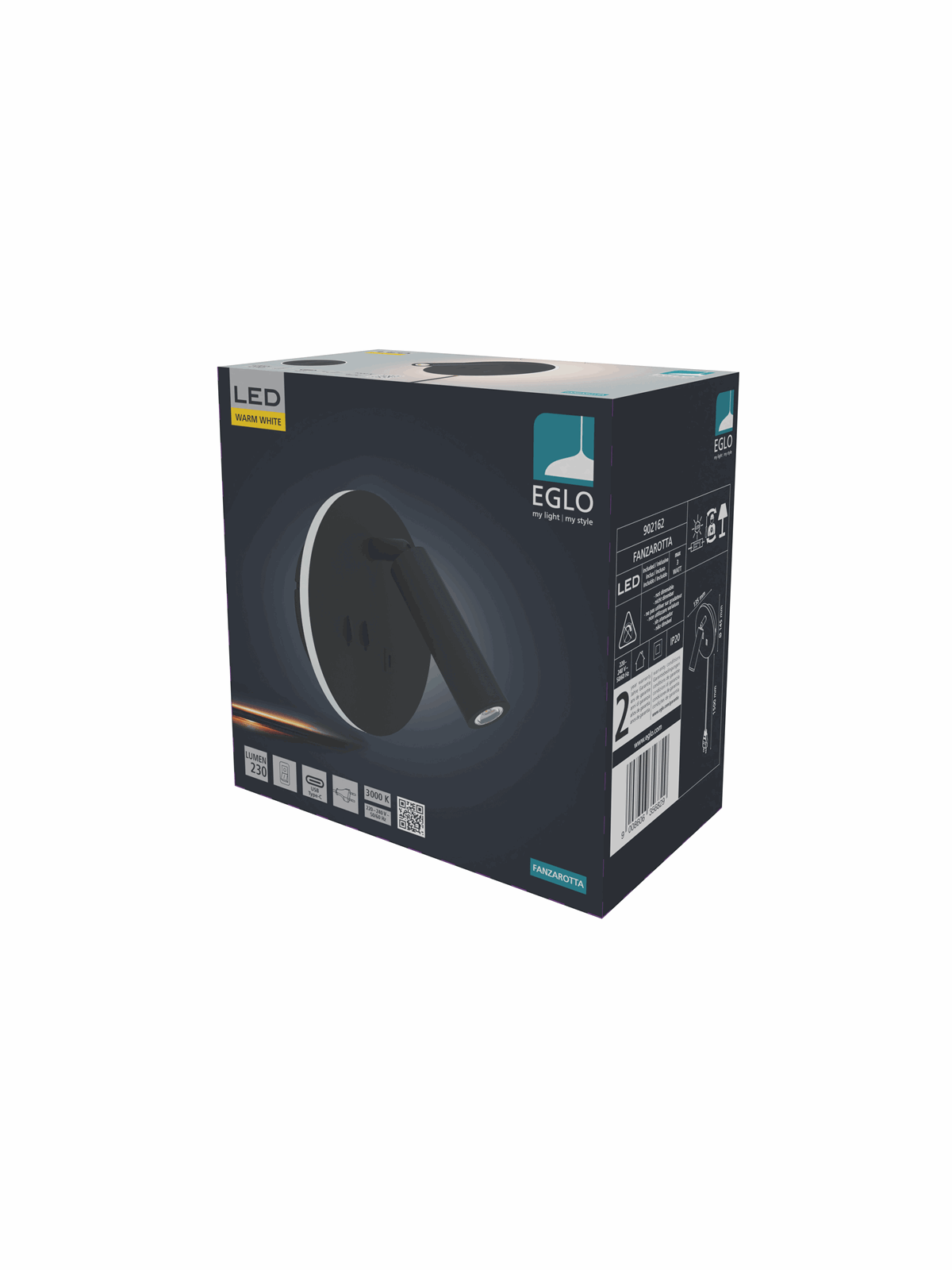 EGLO FANZAROTTA 1 SPOT RUND Ø:145 M/ABSCHALT.+ USB-C SCHWARZ