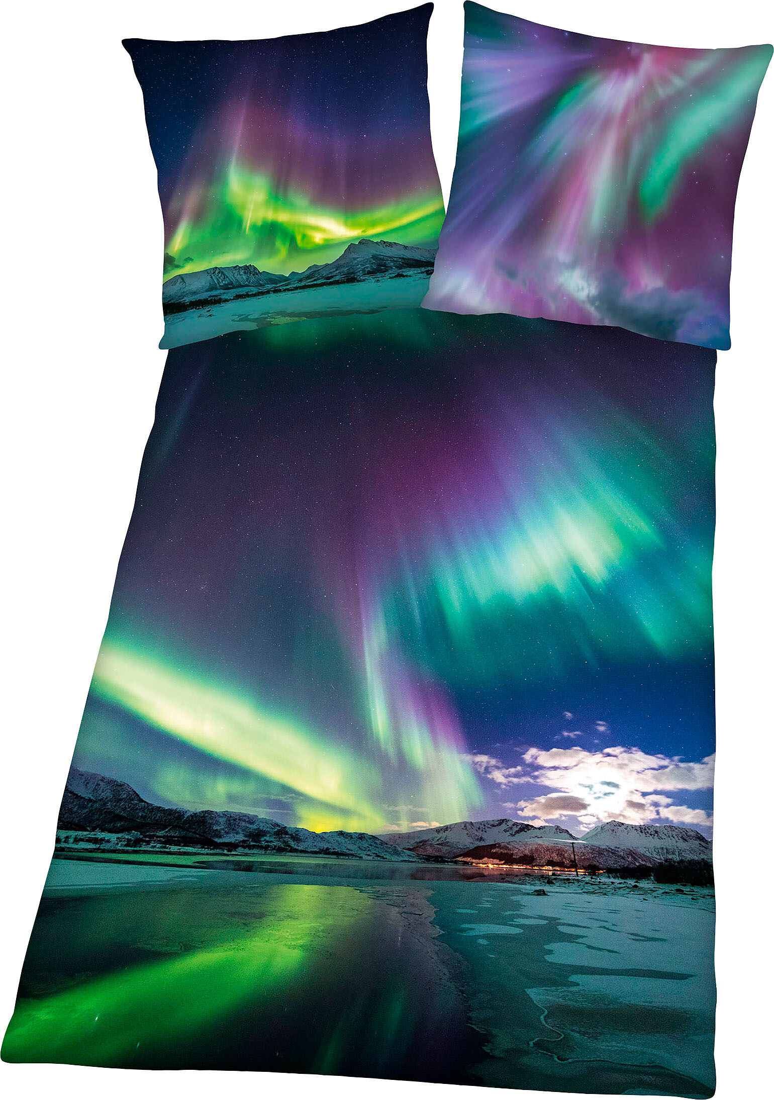 Bettwäsche "Polarlichter", bunt, B/L: 135cm x 200cm, 1 Stk., 1 Stk., Renforcé, B/L: 80cm x 80cm, Renforcé, Obermaterial: 100% Baumwolle, HERDING YOUNG COLLECTION, Bettwäsche, Bettwäsche, mit tollem Motiv bunt B/L: 135cm x 200cm, 1 Stk., 1 Stk., Renforcé, 