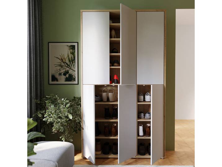 Armoire à chaussures 109cm Marron/Gris/Gris clair/Imitation chêne Artisan