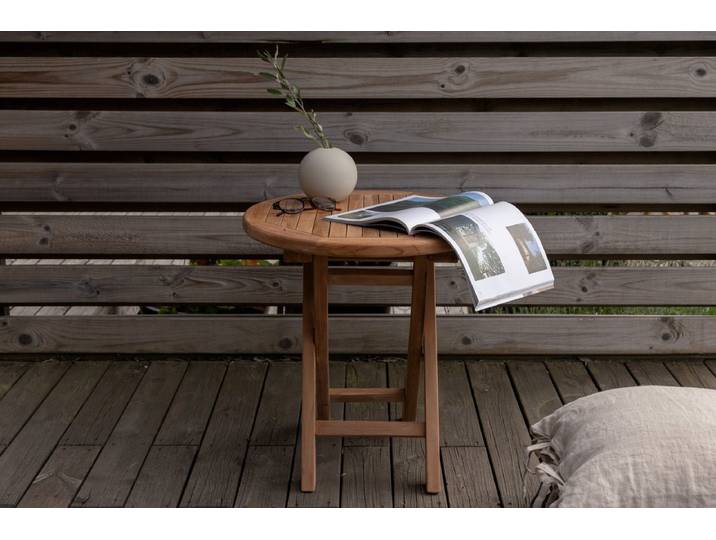 Kaffeetisch Hans - Ø50 mit Teakholz in Natur-Optik - Natur - Luxusbetten24
