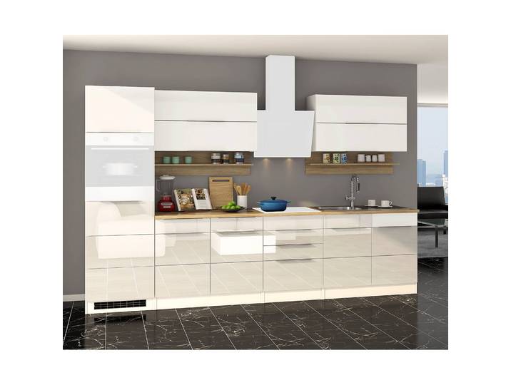Küchenzeile Neapel I 320 x 200 x 60cm Weiß/Hochglanz Weiß ohne Elektrogeräte