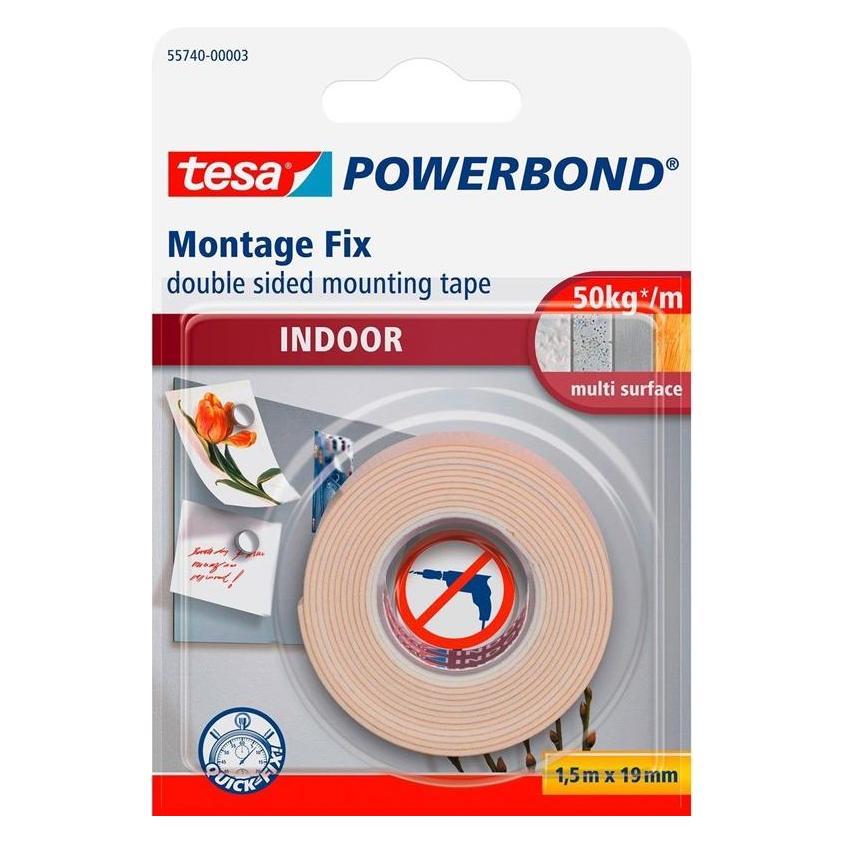 tesa Heavy-Duty 55740 doppelseitiges Montageklebeband, 19 mm x 1,5 m, Weiss (19 mm) (H5574004)